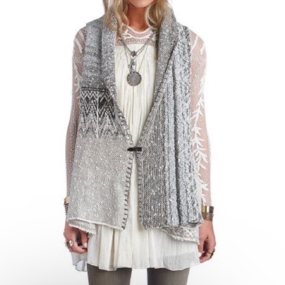 Free People Aztec Boho Tribal Cardigan Sweater Vest